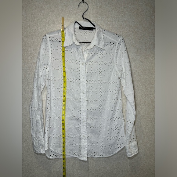 Lauren Ralph Lauren Black Label White Eyelet Long Sleeve Button Down Shirt SizeM - Picture 5 of 12